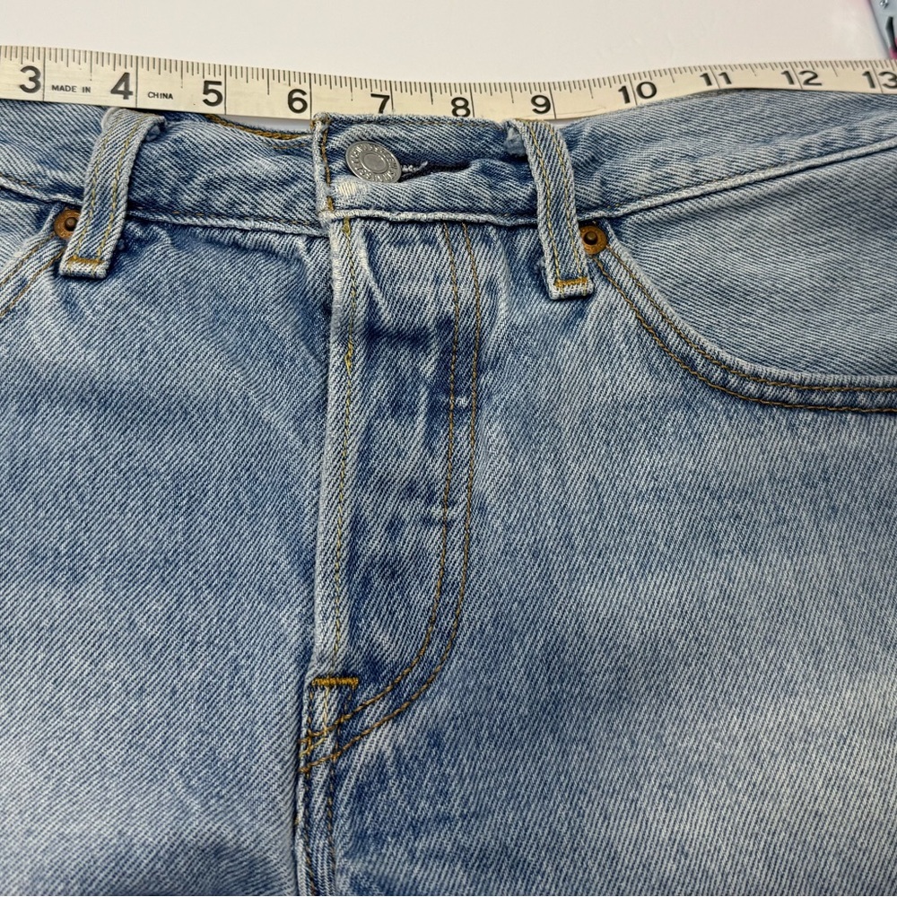 Levi's Jean Shorts Mid Rise 501 Red Tag Distressed Blue Denim Fringe Women - Picture 12 of 16